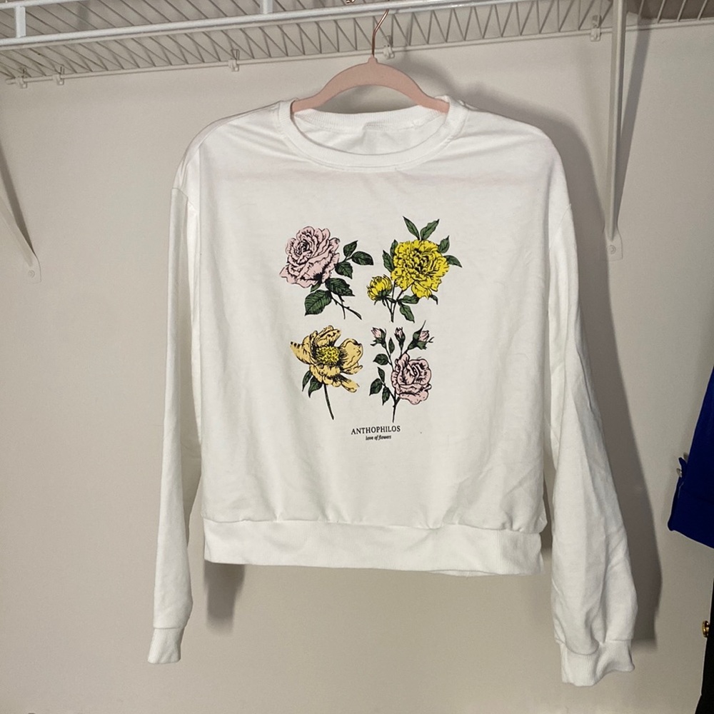 White Floral Crewneck Sweatshirt